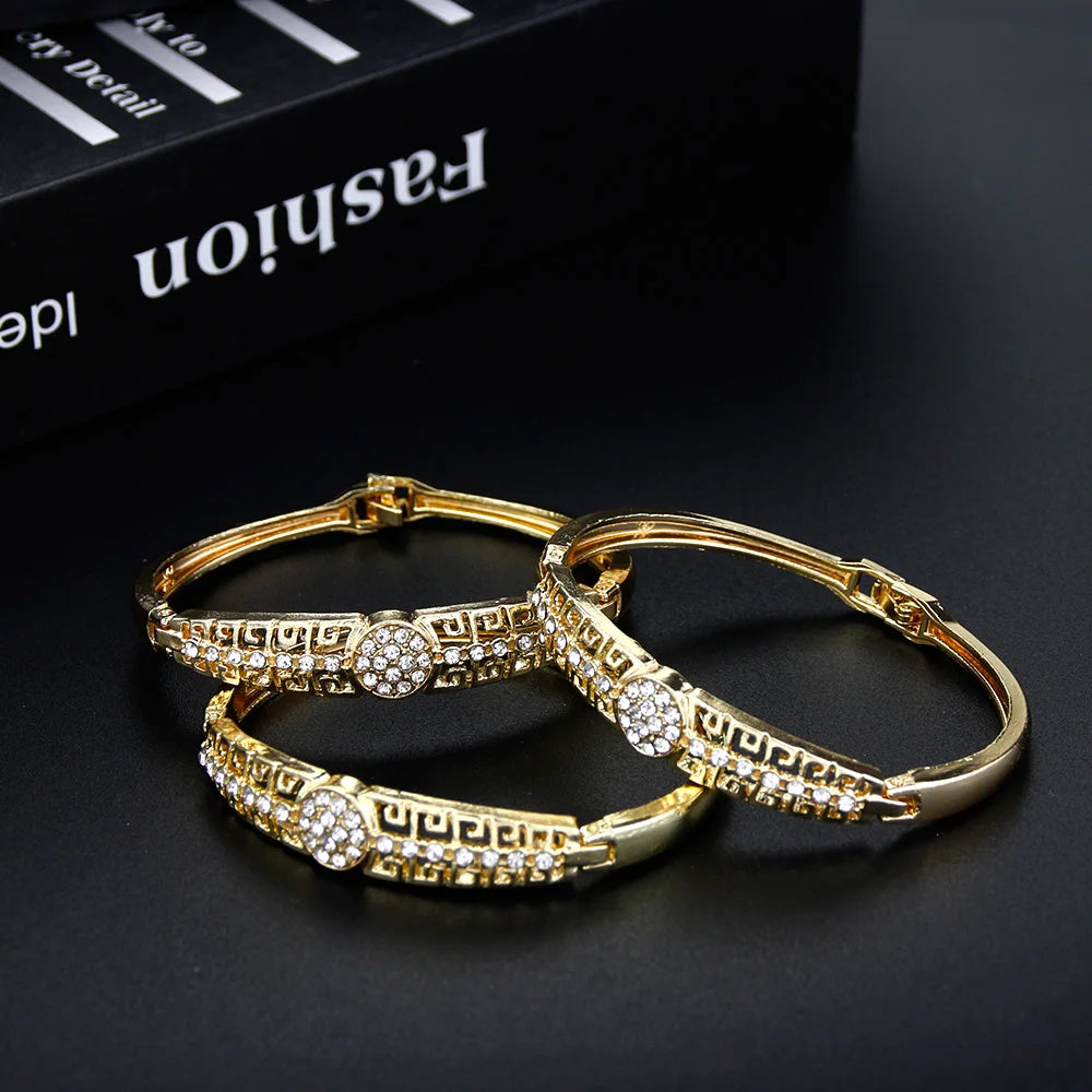 Sunspicems Gold Color Arabic Bracelet Bangle Crystal Women Charm Bracelet Set Dubai Muslim Wedding Jewelry Morocco Bridal Gift