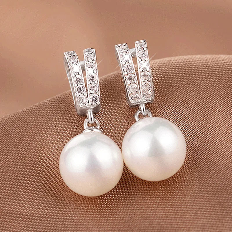 Elegant Fashion Imitation Pearl Zircon Drop Earrings for Women Temperament Ear Accessories Statement Jewelry pendientes mujer