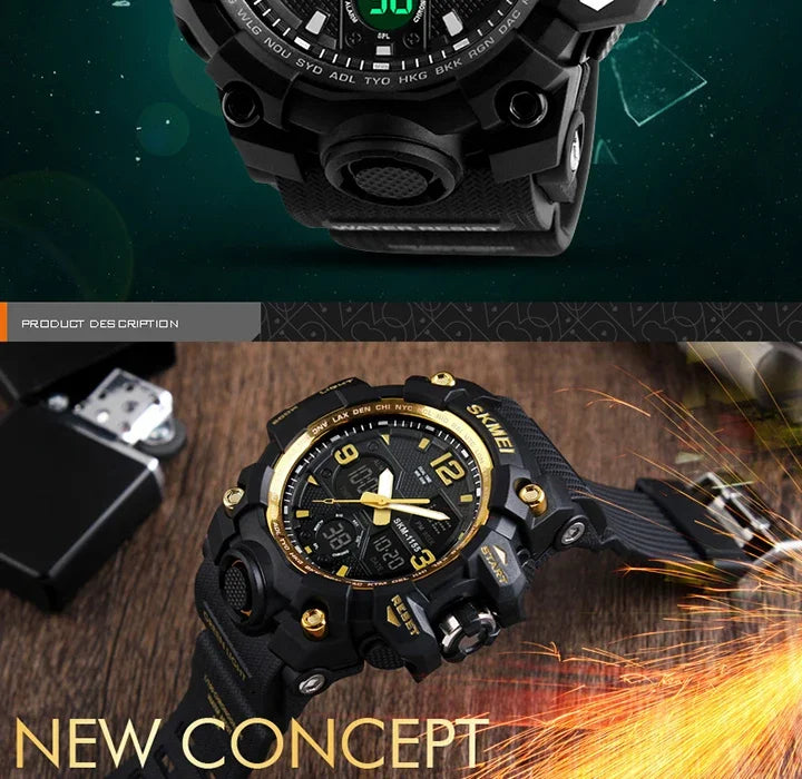 SKMEI 1155B  5Bar Waterproof Dual Display Wristwatches Relogio Masculino watch Sport Men Military Digital Watches Sport Watch