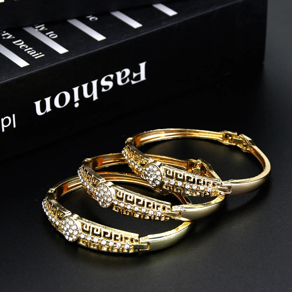 Sunspicems Gold Color Arabic Bracelet Bangle Crystal Women Charm Bracelet Set Dubai Muslim Wedding Jewelry Morocco Bridal Gift