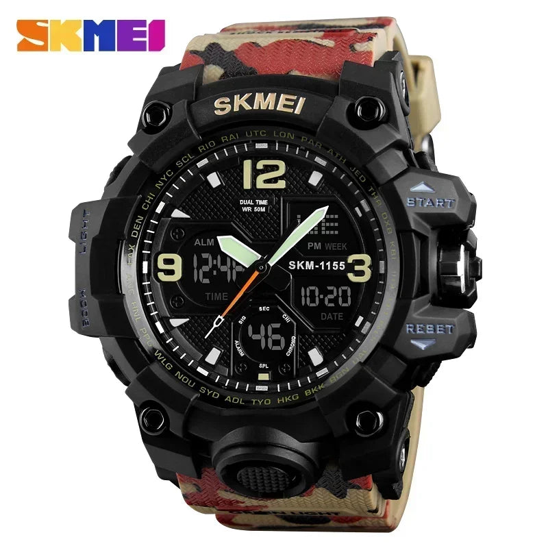 SKMEI 1155B  5Bar Waterproof Dual Display Wristwatches Relogio Masculino watch Sport Men Military Digital Watches Sport Watch