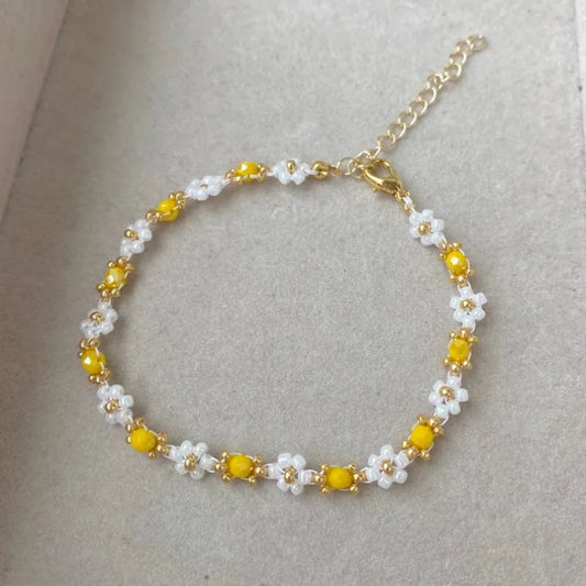 Yellow beaded floral bracelet, for her gift,