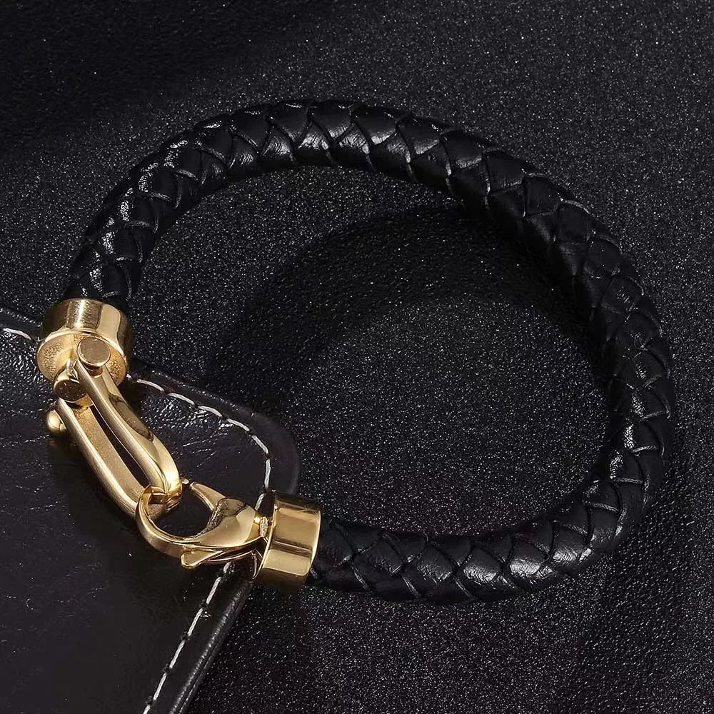 European and American Minimalist Style Stainless Steel Men's Bracelet Creative Personality Leather Rope Bracelet Jewelry