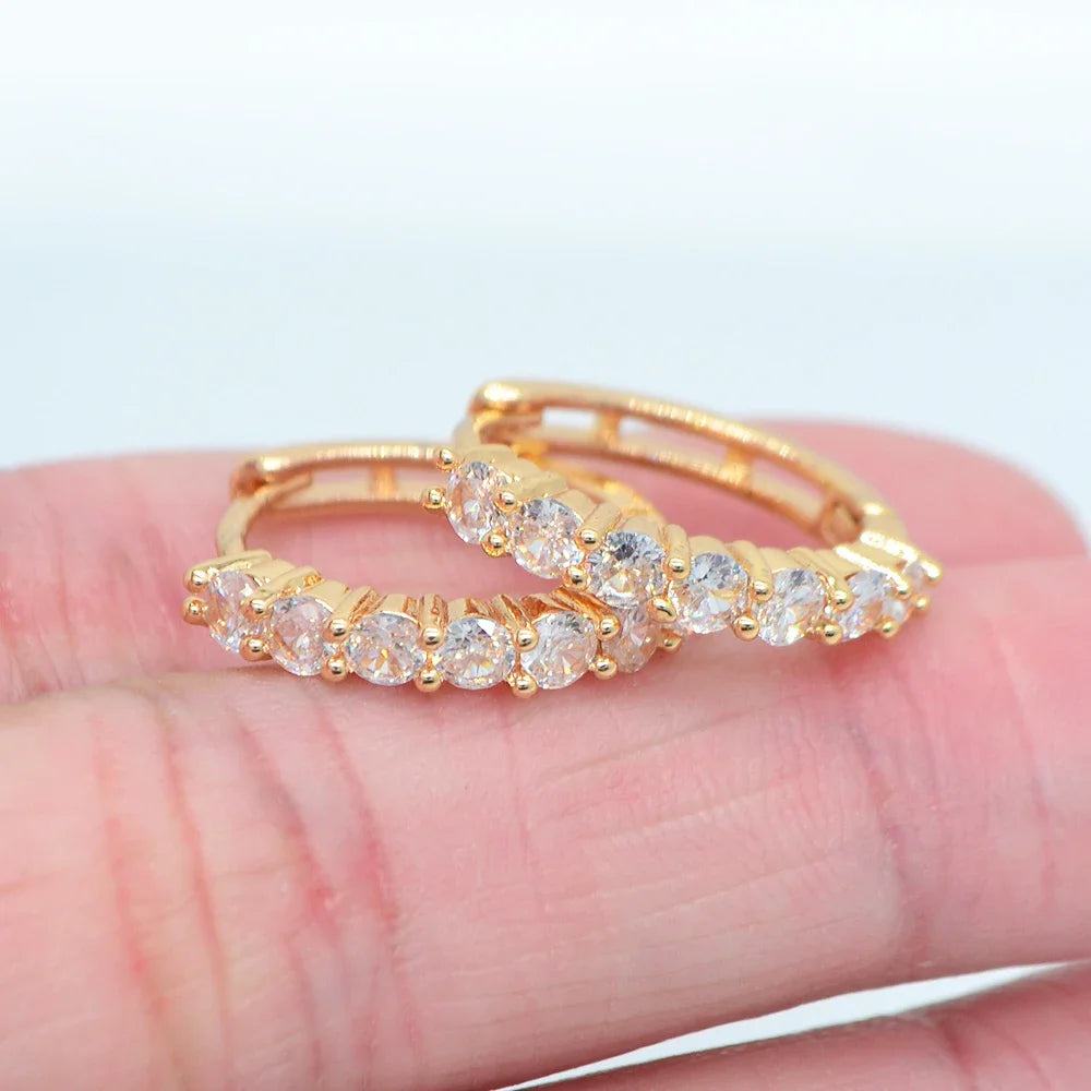 Women Gold Color Classic Rainbow Cubic Zirconia CZ Round Huggie Hoop Earrings Jewelry