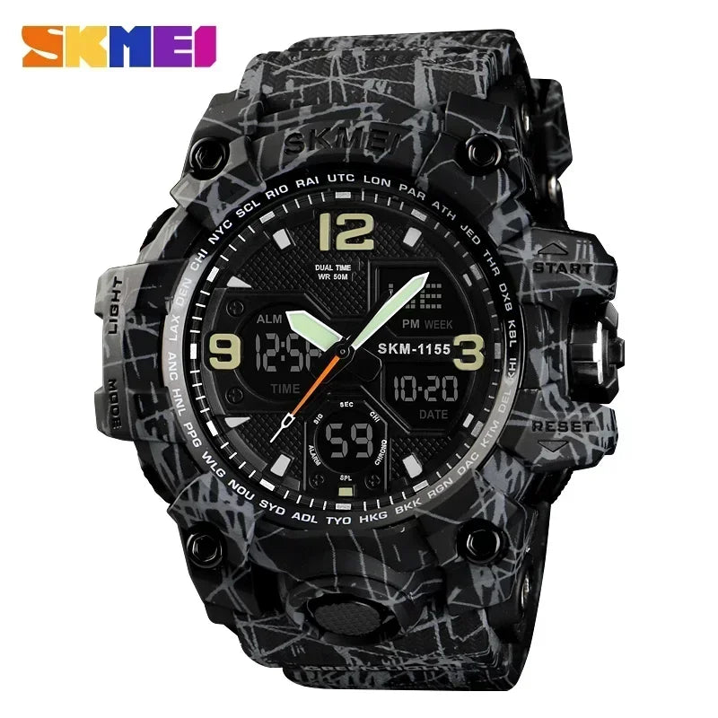 SKMEI 1155B  5Bar Waterproof Dual Display Wristwatches Relogio Masculino watch Sport Men Military Digital Watches Sport Watch