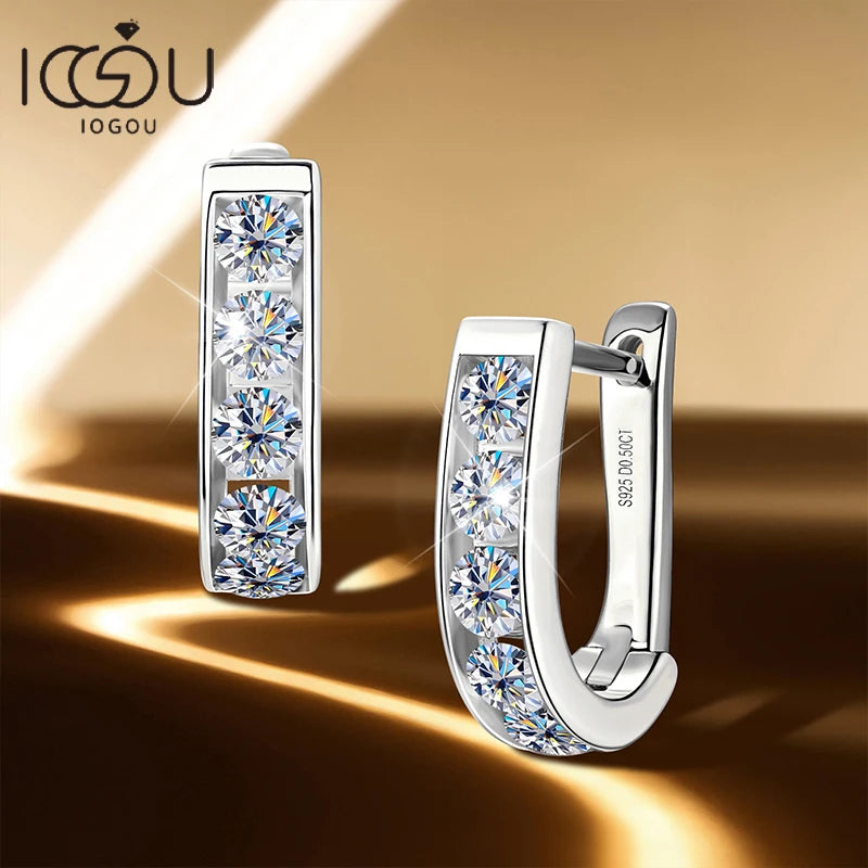 IOGOU Moissanite U-shaped Hoops Earrings 3mm D VVS1 Women's Diamond Geometric Earrings Engagement Accessories Silver 925 Jewelry