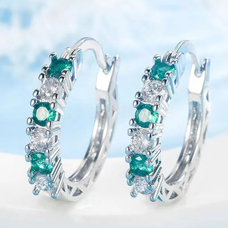 New Luxury Trendy Blue Cubic Zirconia Hoop Earrings Wedding Party Elegant Accessories for Women Anniversary Gift  Jewelry