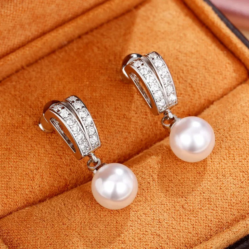 Elegant Fashion Imitation Pearl Zircon Drop Earrings for Women Temperament Ear Accessories Statement Jewelry pendientes mujer