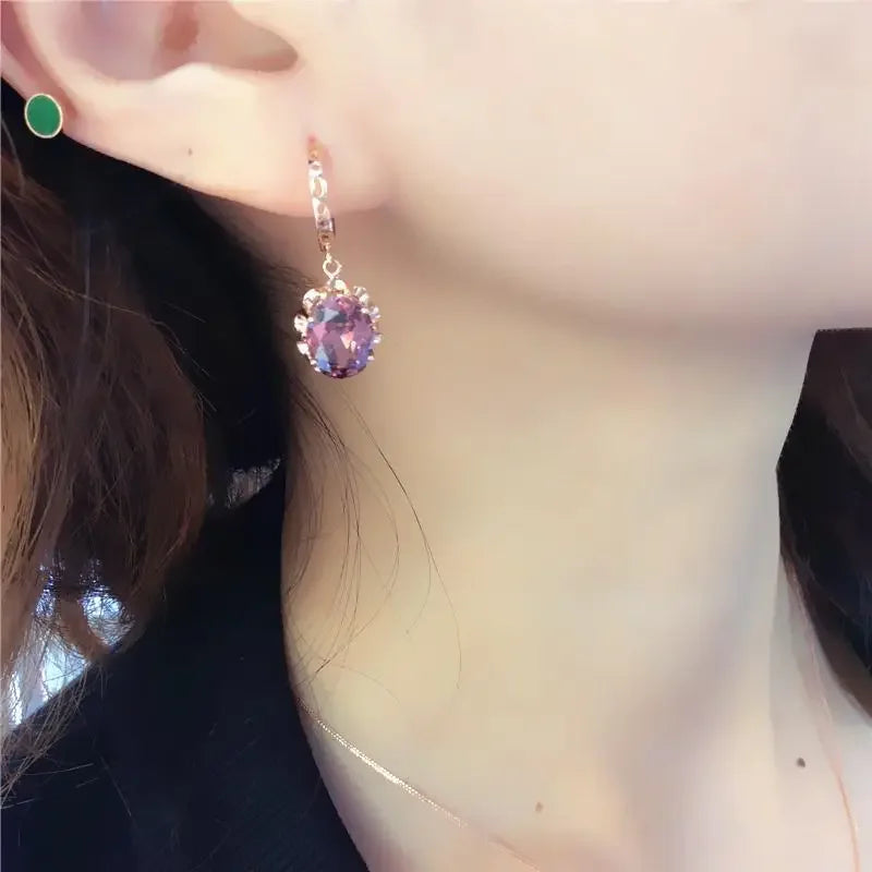 Plated 14K Rose Gold Inlaid Gemstone Earrings for Women Sunflower Luxury Exquisite High Jewelry Set