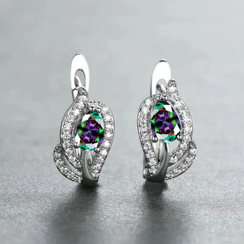 New Luxury Trendy Blue Cubic Zirconia Hoop Earrings Wedding Party Elegant Accessories for Women Anniversary Gift  Jewelry