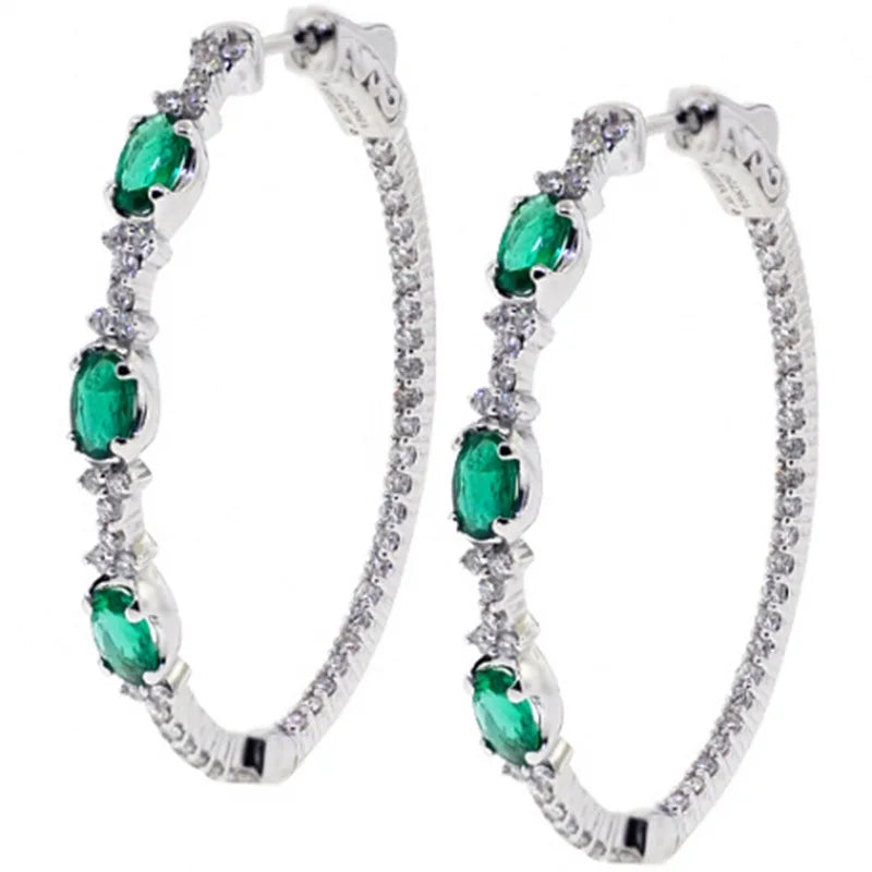 New Luxury Trendy Blue Cubic Zirconia Hoop Earrings Wedding Party Elegant Accessories for Women Anniversary Gift  Jewelry