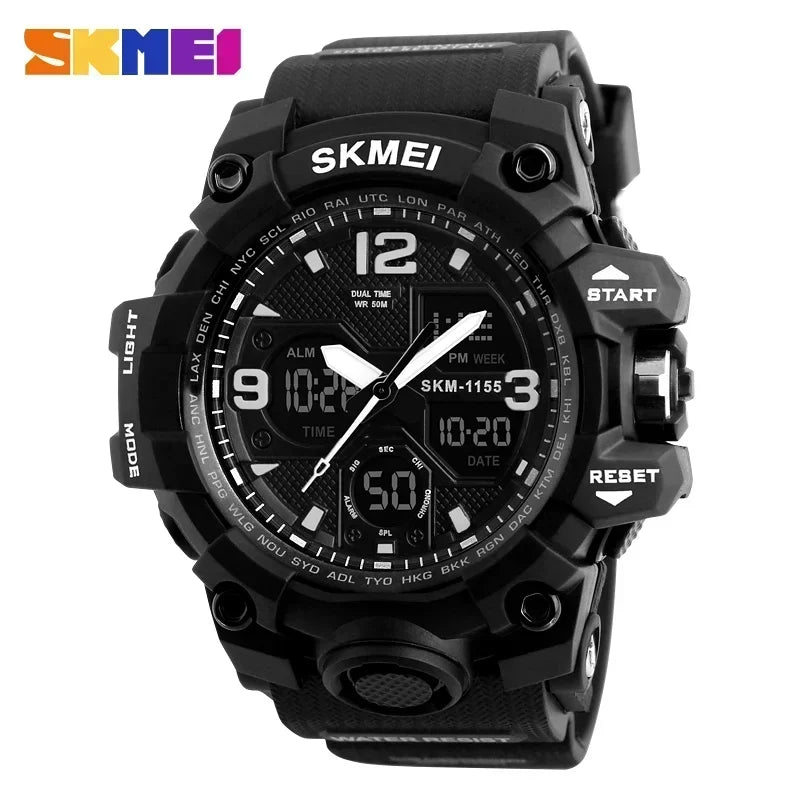 SKMEI 1155B  5Bar Waterproof Dual Display Wristwatches Relogio Masculino watch Sport Men Military Digital Watches Sport Watch