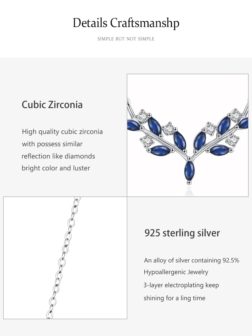 Ailmay  Genuine 925 Sterling Silver Blue Leaf Pendant Necklace For Women Girl Charm Wedding Party Jewelry