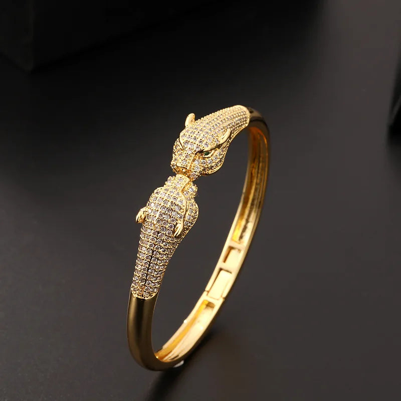 New Trend Fashion Animal Leopard Bracelet Creative Hip Hop Personalized Micro Inlaid Zircon Open Women's Bracelet