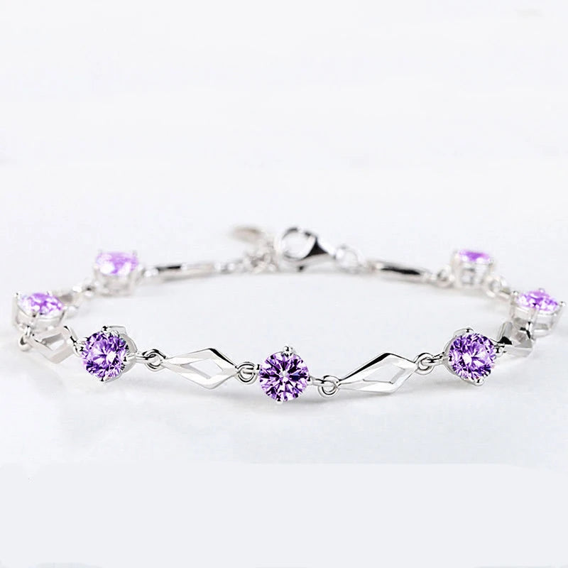 Silver 925 Jewelry Bracelets for Women Trendy Amethyst 925 Sterling Silver Bracelet Charm Women Wedding Bracelet Gift