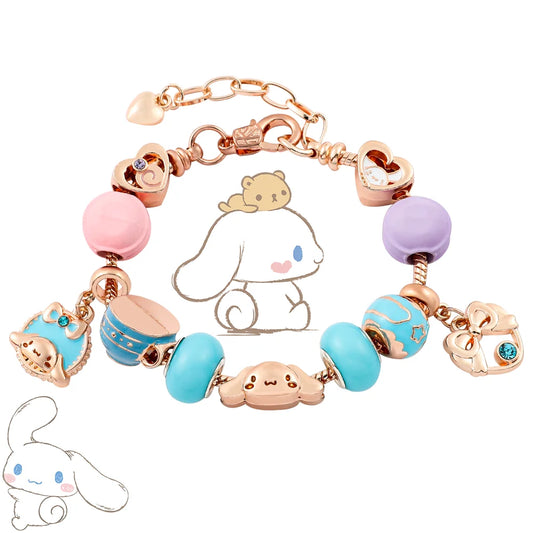 Anime Sanrio Charm Cinnamoroll Bracelet Cartoon Figure Metal Badge Pendant DIY Bracelet Kawaii Xmas Jewelry Accessories Gifts