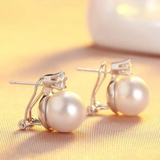 Huitan Exquisite Imitation Pearl Stud Earrings for Women with Bright Cubic Zirconia Elegant Engagement Wedding Jewelry Girl Gift