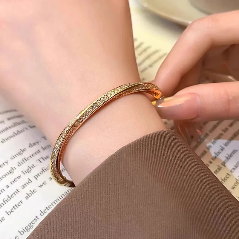 ZAKOL Luxury Spiral Zirconia Bangles For Women Girls Brides Japan Korea Metal Crystal Wristlet Jewelry Wedding Festival Gifts