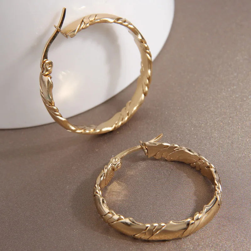 Fashion Stainless Steel Earrings Gold Color 3CM Hoop Earrings For Women Bijoux Elegant Women's Hoops