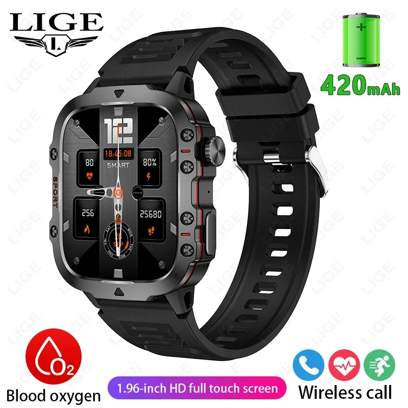 2024 Rugged Military Smart Watch Men Outdoor Watches lP68 Waterproof 2.01" Al Voice Bluetooth Call Smartwatch For Android lOS