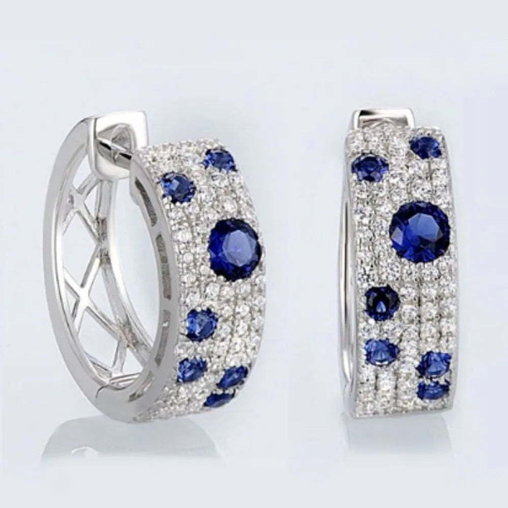 New Luxury Trendy Blue Cubic Zirconia Hoop Earrings Wedding Party Elegant Accessories for Women Anniversary Gift  Jewelry