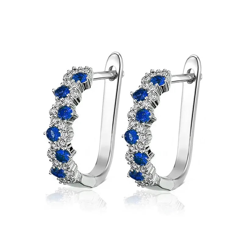 New Luxury Trendy Blue Cubic Zirconia Hoop Earrings Wedding Party Elegant Accessories for Women Anniversary Gift  Jewelry