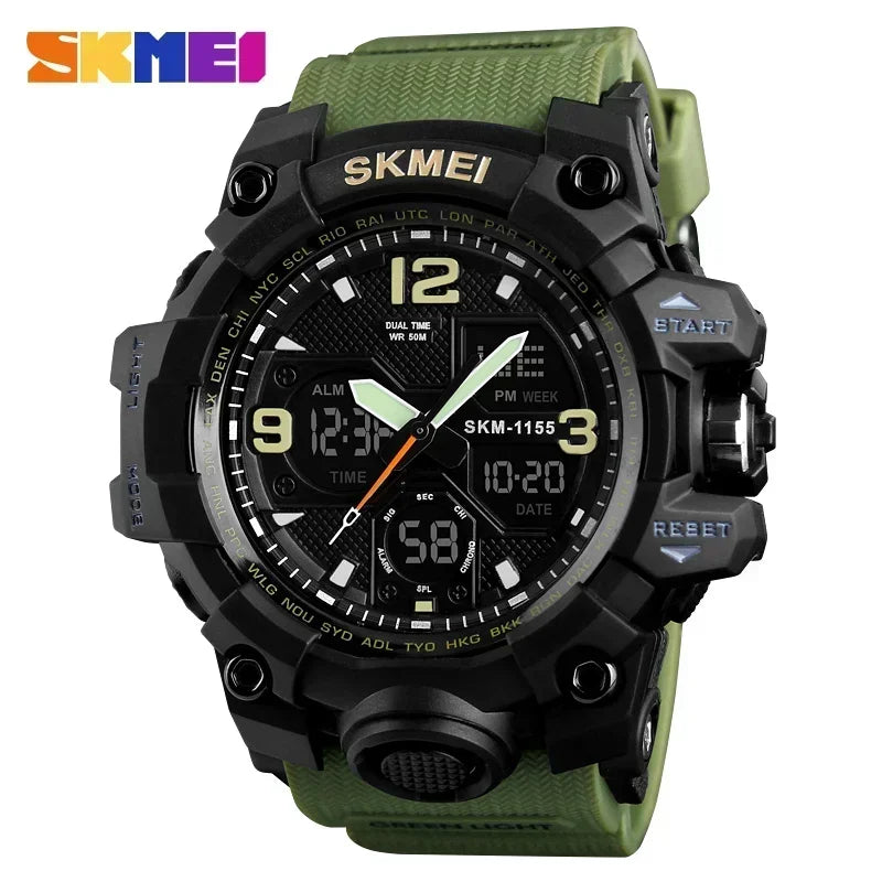 SKMEI 1155B  5Bar Waterproof Dual Display Wristwatches Relogio Masculino watch Sport Men Military Digital Watches Sport Watch