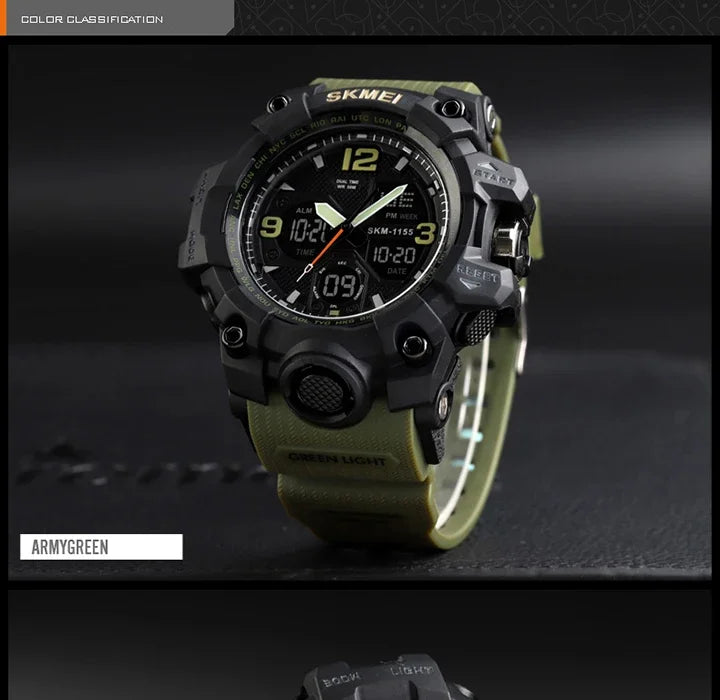 SKMEI 1155B  5Bar Waterproof Dual Display Wristwatches Relogio Masculino watch Sport Men Military Digital Watches Sport Watch