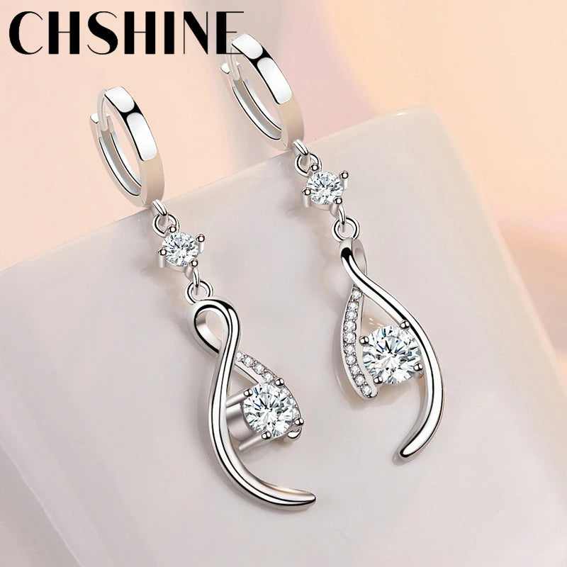 CHSHINE 925 Sterling Silver Love Interweave Blue AAA Zircon Earrings for Women's Wedding Gifts Fashion Jewelry