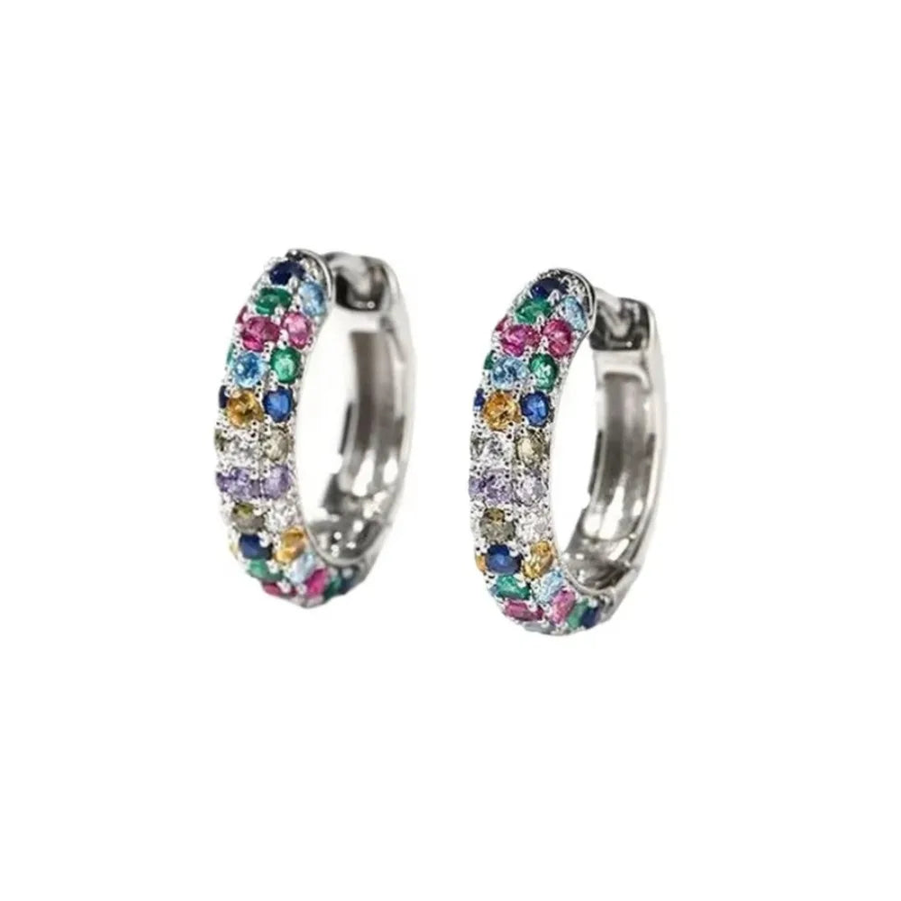 Classic Simple Geometric Circle Colorful Zircon Hoop Earrings for Women New Korea Fashion Jewelry Wedding Bride Accessory Gift