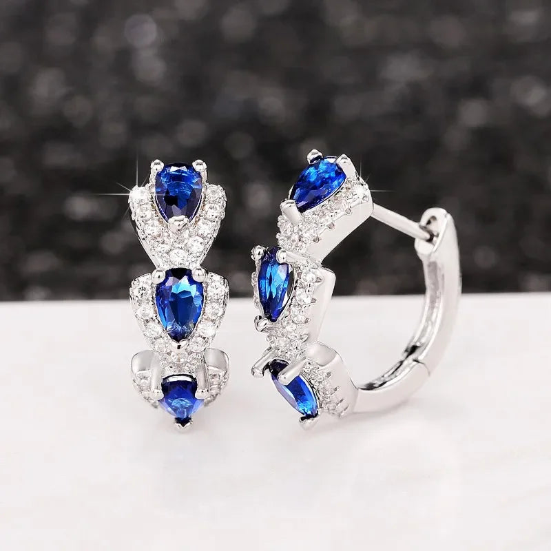 New Luxury Trendy Blue Cubic Zirconia Hoop Earrings Wedding Party Elegant Accessories for Women Anniversary Gift  Jewelry