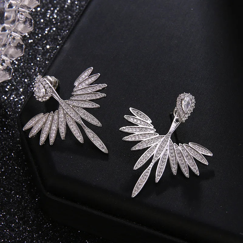 Korean Crystal Flower Drop Dangle Earrings for Women Fashion Hyperbole Crystal Angel Wing Earring Jewelry Accessories Wholesale