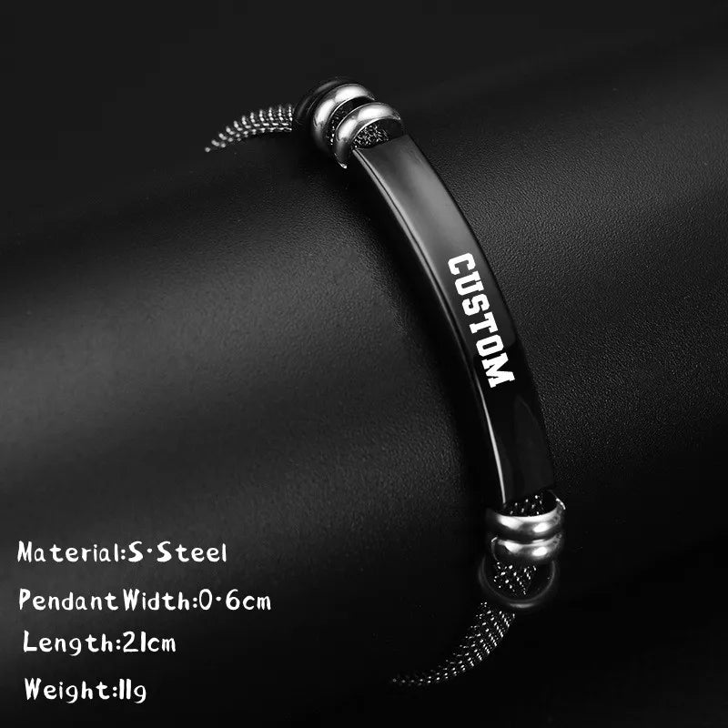 Custom Logo Name Engrave Leather Bangle Hand Made Bracelet Customized Stainless Steel Bracelets For Men ID Bracelet Jewelry Gift