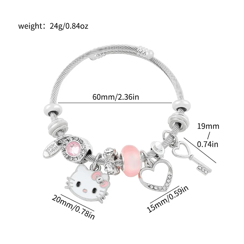 Cute HelloKitty Beaded Pendant Bracelet Anime Cartoon Jewelry Bracelet Kuromi Pandor Gold color Bracelet Suitable for Girls Gift