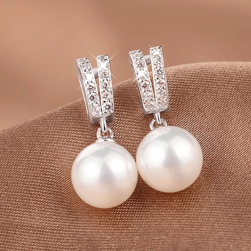 Elegant Fashion Imitation Pearl Zircon Drop Earrings for Women Temperament Ear Accessories Statement Jewelry pendientes mujer