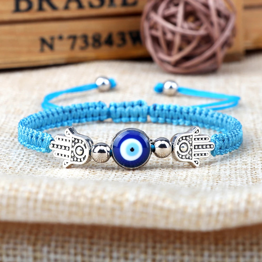 Hand of Fatima Pendant Bracelet Turkish Blue Evil Eye Lucky Red Braided Rope Handmade Adjustable Couple Jewelry For Women Men