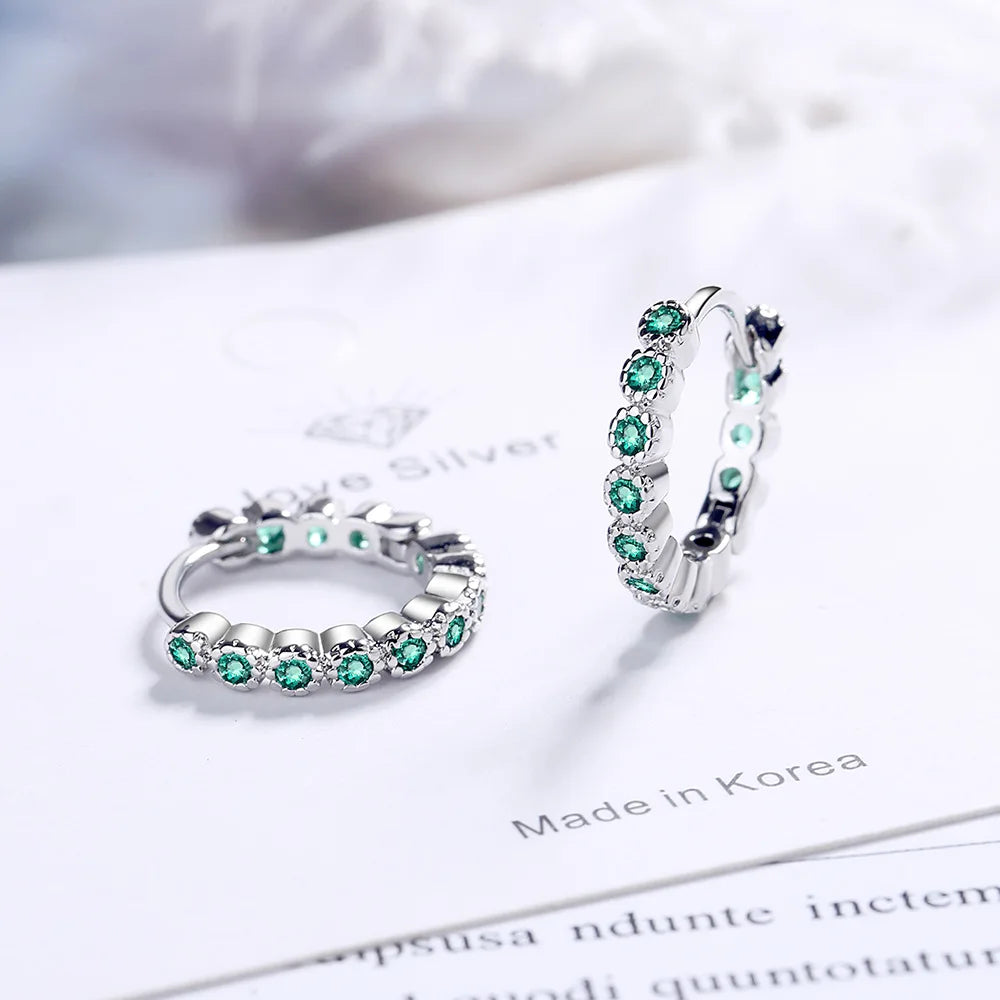 Hot Sale Simple 925 Sterling Silver Korean Emerald Small Hoop Earrings Temperament Exquisite Hot Sexy Jewelry Gift