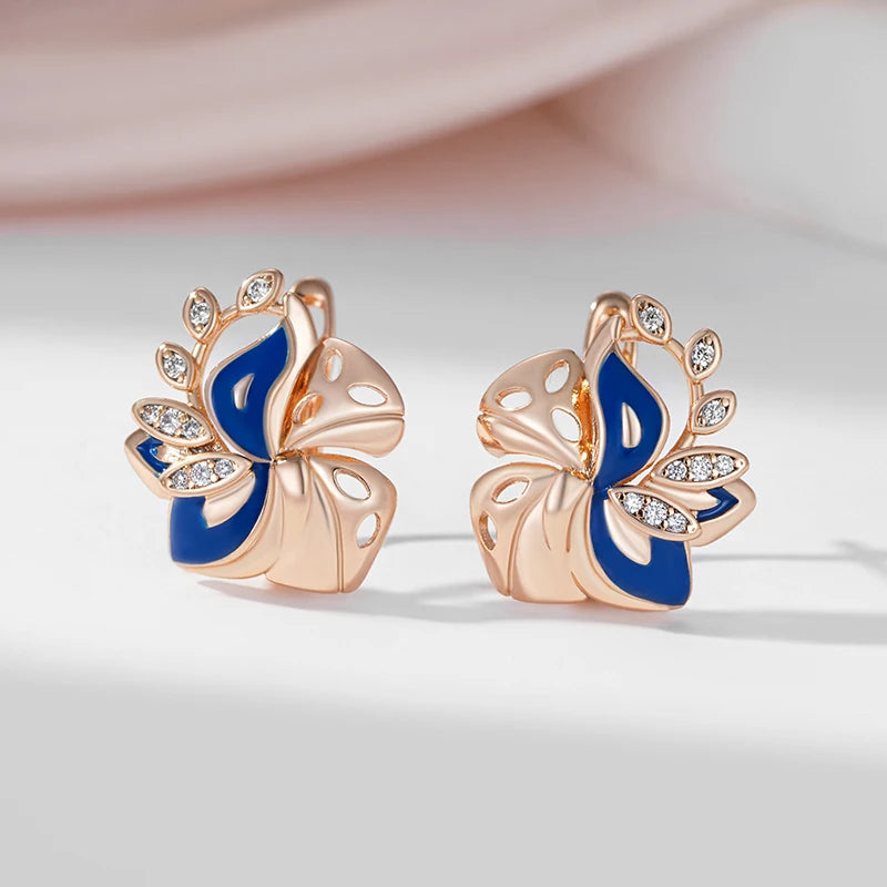 SYOUJYO Leaf Shape 585 Rose Gold Color Earrings For Women Glossy Natural Zircon Luxury Jewelry Party Gift