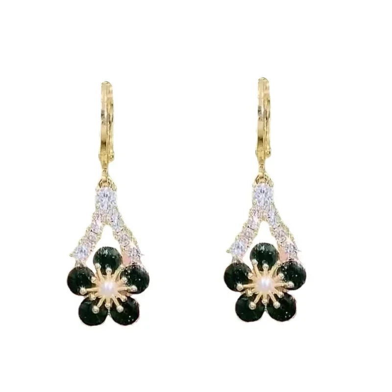 New Summer Luxury Green Crystal Flower Earrings for Women Fashionable Personalized Daily Accessory Party Jewelry Birthday Gifts