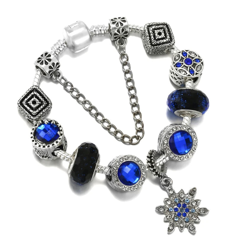 Online Hot Selling Charm Bracelets For Women With Blue Crystal Beads Star Hot-Air-Balloon Pendant DIY Bracelets Fashion Jewelry