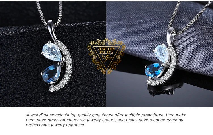 JewelryPalace Natural Sky London Blue Topaz 925 Sterling Silver Pendant Necklace for Woman Fashion Gemstone Choker Without Chain