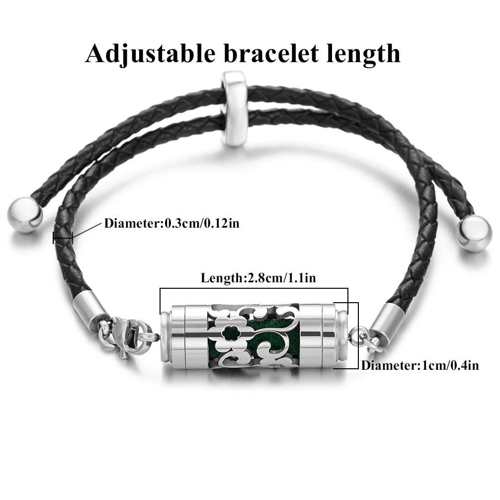 Black Leather Aromatherapy Bracelet Stainless Steel Locket Essential Oil Diffuser Bracelet Leather Charm Bracelets Aroma Jewelry