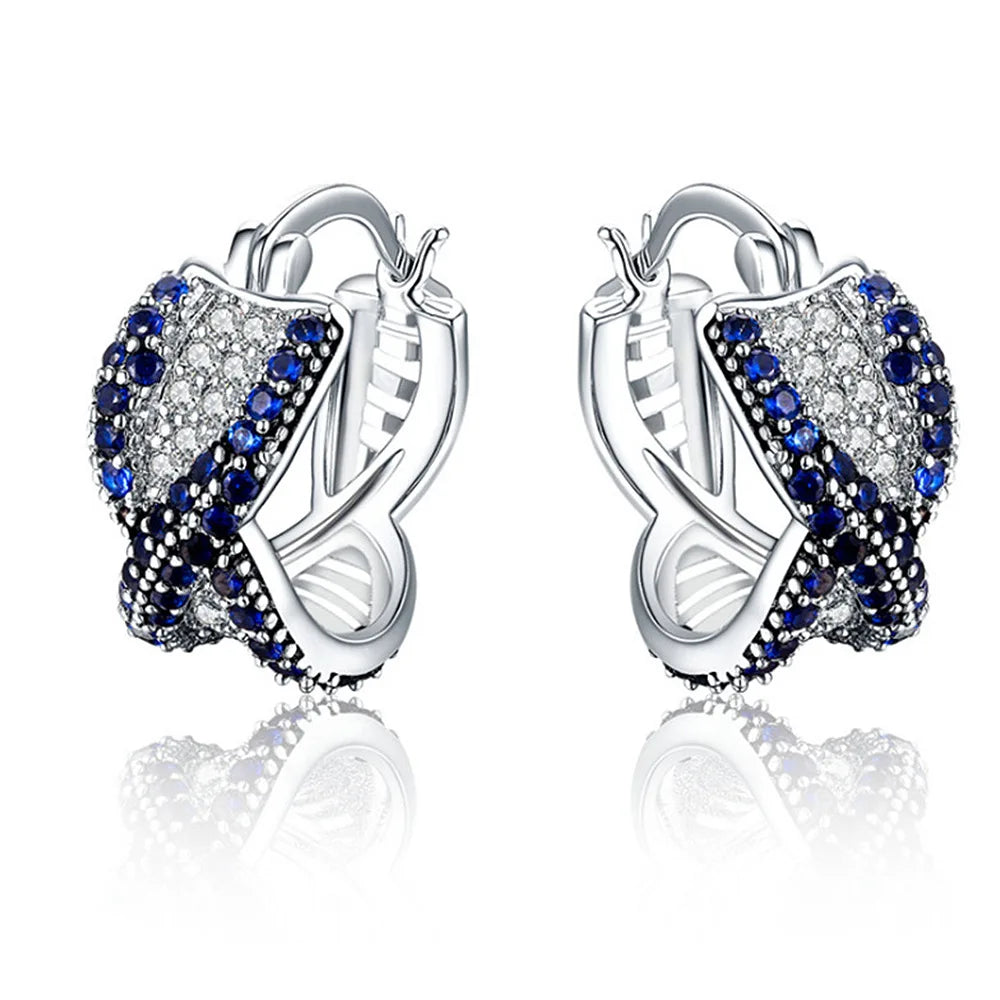 New Luxury Trendy Blue Cubic Zirconia Hoop Earrings Wedding Party Elegant Accessories for Women Anniversary Gift  Jewelry