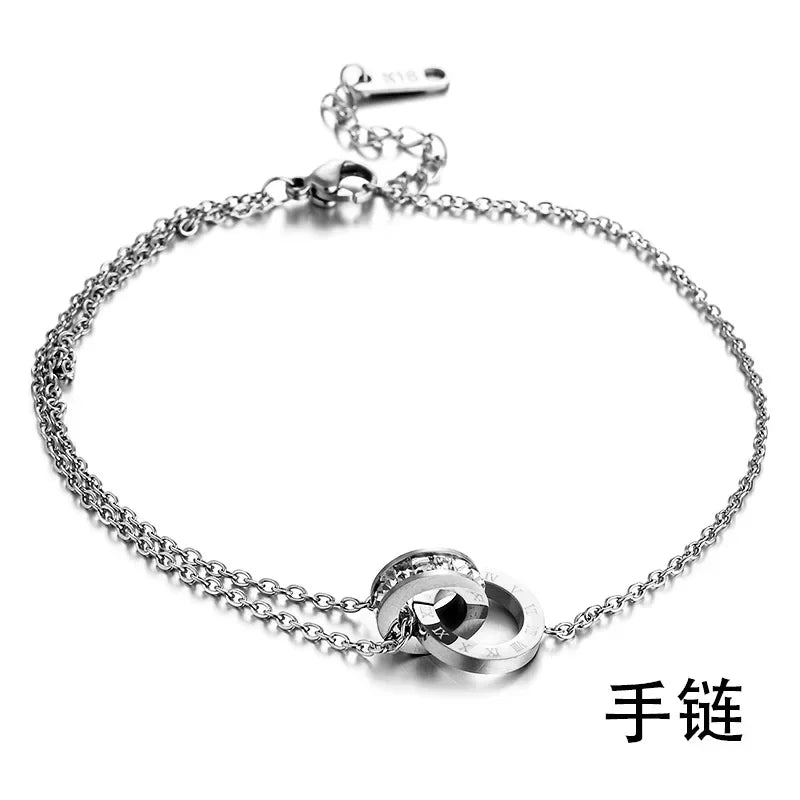 Stainless Steel Classic Roman Numerals Bracelets Luxury Roman Numerals Crystal Anklet Bangles Female Charm Women Round Jewelry