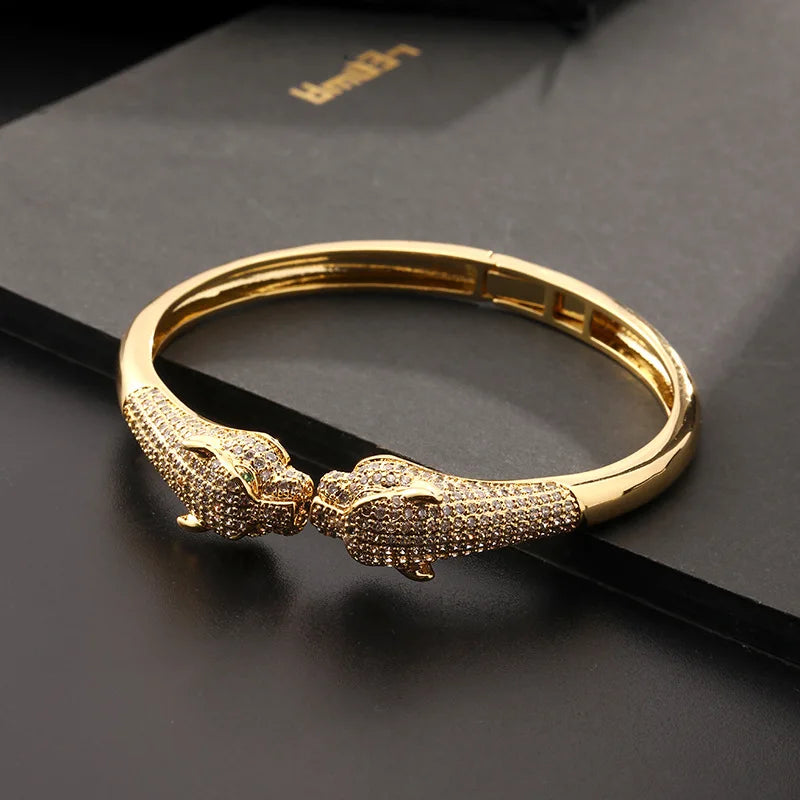 New Trend Fashion Animal Leopard Bracelet Creative Hip Hop Personalized Micro Inlaid Zircon Open Women's Bracelet