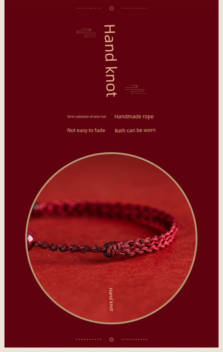 Cinnabar Safety Buckle Bracelet Women's Natural Red Rope Braid Carrying Strap Bracelet Sterling Silver Anklet Official Flagship Store