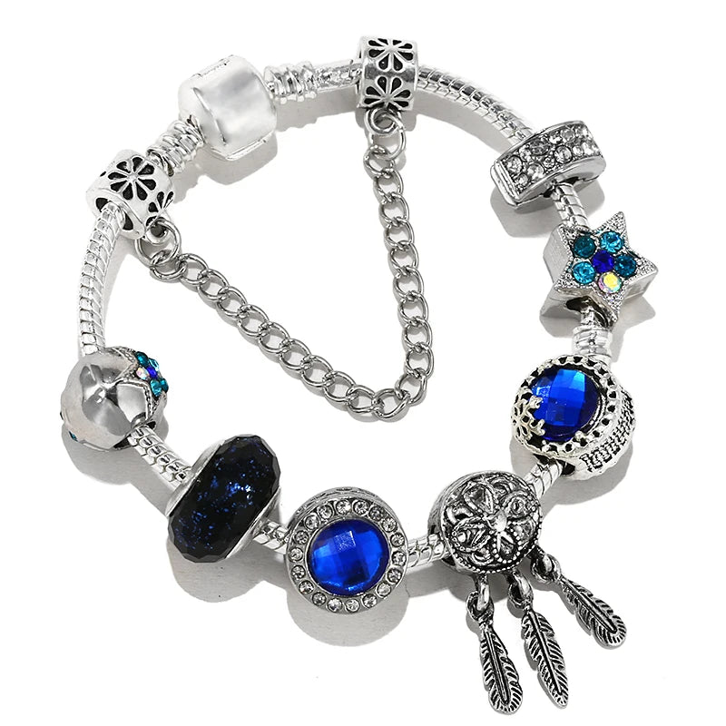 Online Hot Selling Charm Bracelets For Women With Blue Crystal Beads Star Hot-Air-Balloon Pendant DIY Bracelets Fashion Jewelry