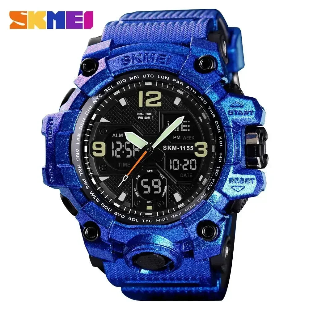 SKMEI 1155B  5Bar Waterproof Dual Display Wristwatches Relogio Masculino watch Sport Men Military Digital Watches Sport Watch