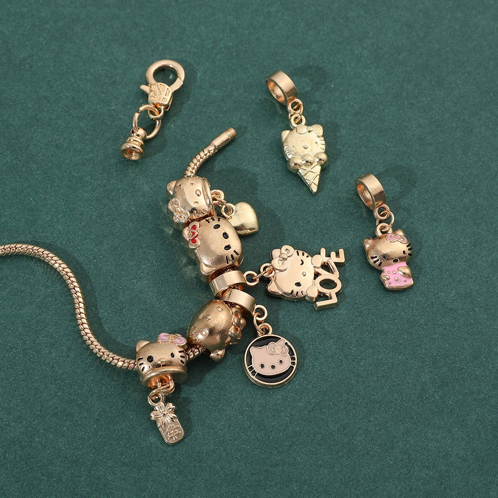 Hello Kitty Charms Bracelets for Women, Anime Figure, Beads Pendant, Hand Chains, Kawaii, Sanrio, Fashion Bangles Accessories