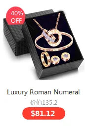 Luxury Roman Numeral Necklace Earring Bracelet Ring Set For Women Never Fade 316L Stainless Steel Wedding Jewelry Set Gift Box